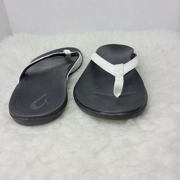OluKai Ho-opio Womens Sandal Size 7 White Leather Flip Flip Flat Thong - Picture 7 of 10